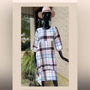 NWT Zadie B’s Callie Dress Blue/Blush Plaid